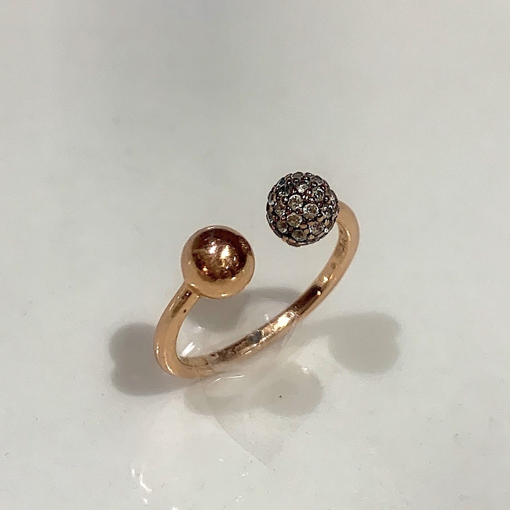 Pandora Rose gold Polished & Pavé Bead Open Ring Size 48 (4.5 US)
